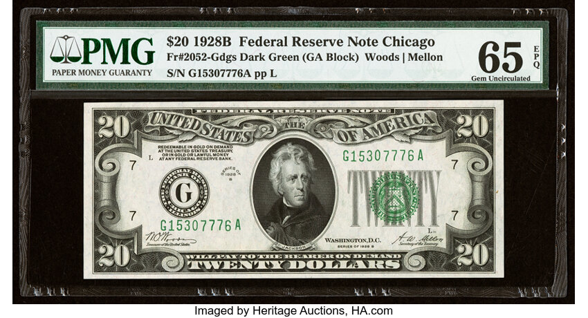 image for: Fr. 2052-G $20 1928B Federal Reserve Note. PMG Gem Uncirculated 65 EPQ....