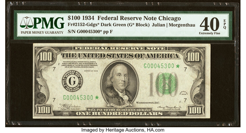 image for: Fr. 2152-G* $100 1934 Federal Reserve Star Note. PMG Extremely Fine 40 EPQ....