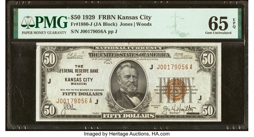 image for: Fr. 1880-J $50 1929 Federal Reserve Bank Note. PMG Gem Uncirculated 65 EPQ....