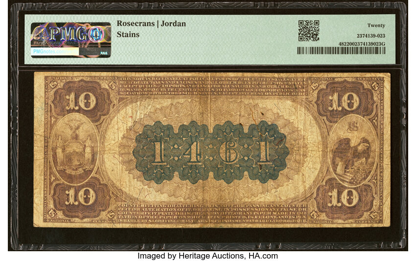 image for: New York, NY - $10 1882 Brown Back Fr. 482 The National City Bank Ch. # 1461 PMG Very Fine 20....