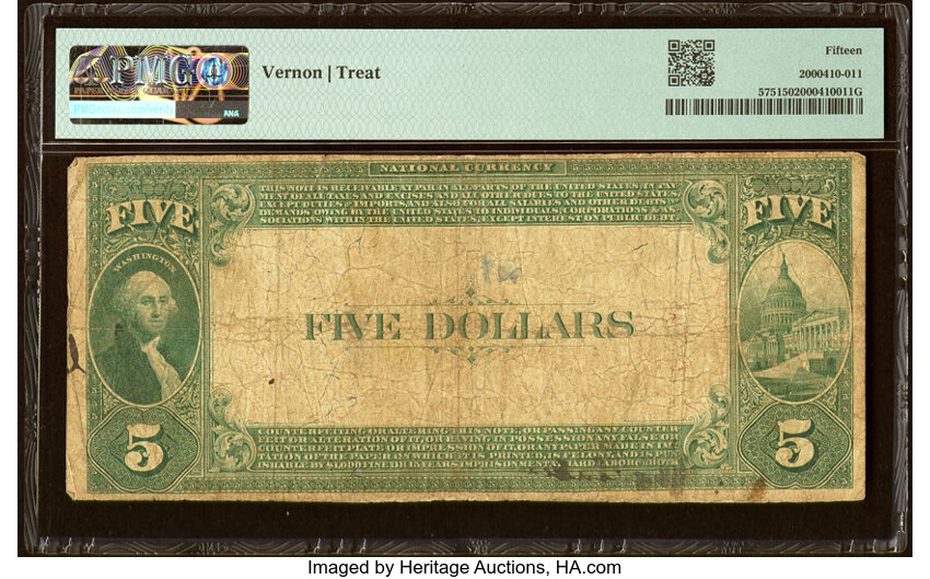 image for: Mangum, OK - $5 1882 Value Back Fr. 575 The First National Bank Ch. # (W)5508 PMG Choice Fine 15....