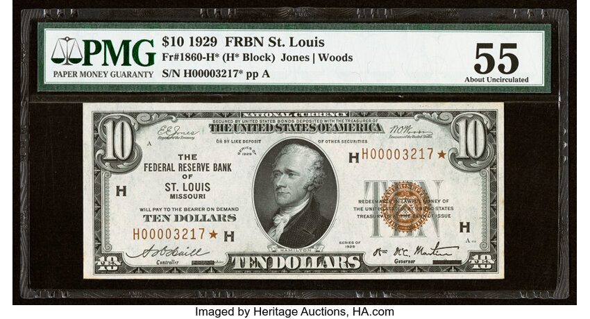 image for: Fr. 1860-H* $10 1929 Federal Reserve Bank Star Note. PMG About Uncirculated 55....