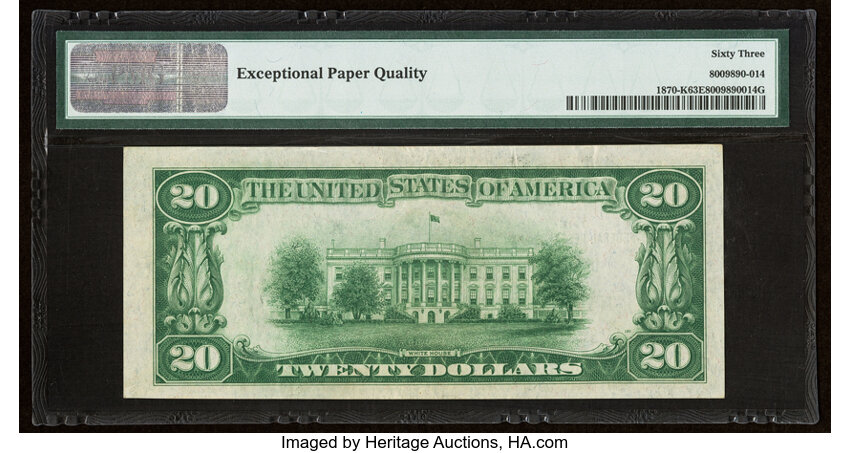 image for: Fr. 1870-K $20 1929 Federal Reserve Bank Note. PMG Choice Uncirculated 63 EPQ....
