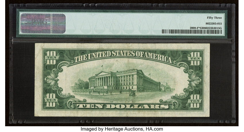 image for: Fr. 2009-F* $10 1934D Federal Reserve Star Note. PMG About Uncirculated 53....