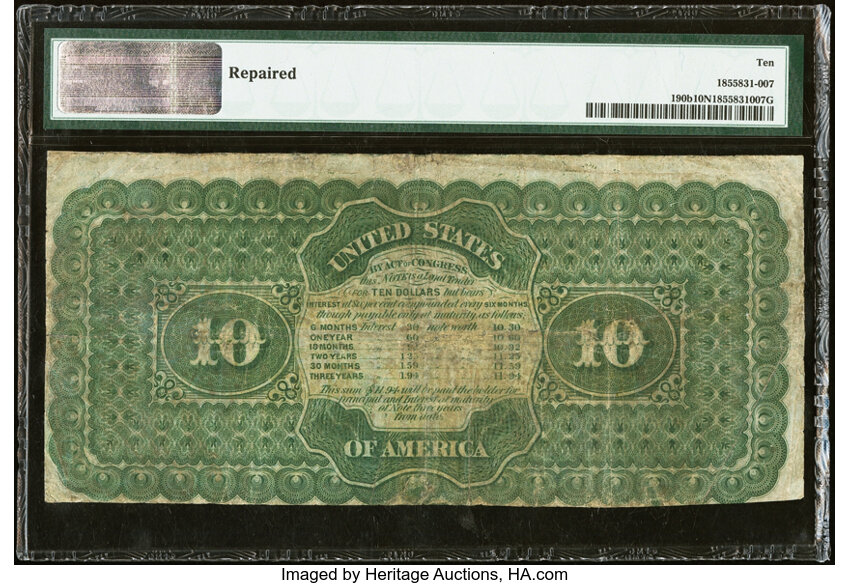 image for: Fr. 190b $10 1864 Compound Interest Treasury Note PMG Very Good 10 Net....