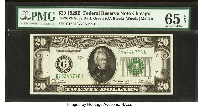 image for: Fr. 2052-G $20 1928B Federal Reserve Note. PMG Gem Uncirculated 65 EPQ....