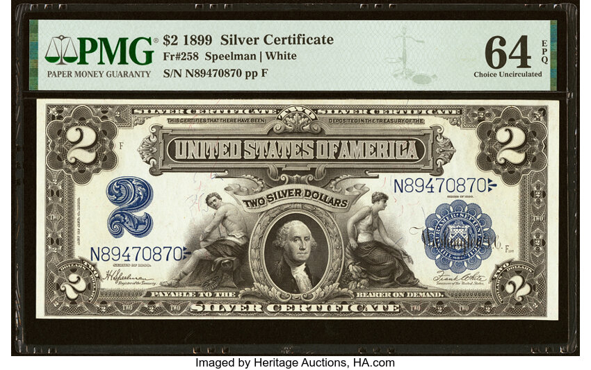 image for: Fr. 258 $2 1899 Silver Certificate PMG Choice Uncirculated 64 EPQ....