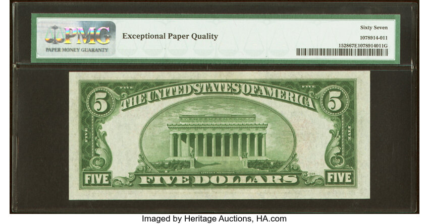 image for: Fr. 1528 $5 1928C Legal Tender Note. PMG Superb Gem Unc 67 EPQ....