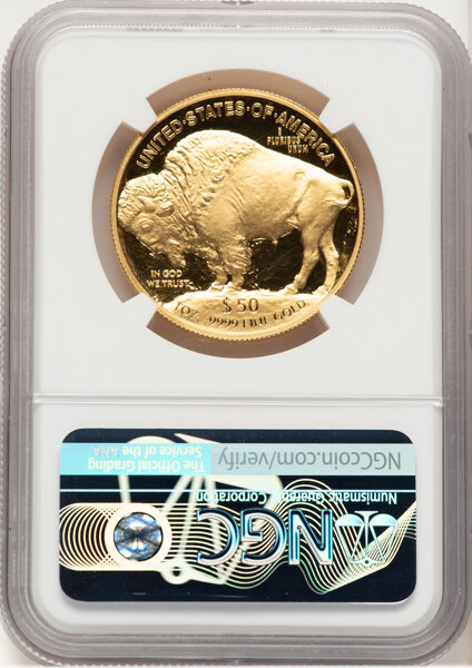 image for: 2021-W G$50 One-Ounce Gold Buffalo PR70 Ultra Cameo NGC. Authentic Hand-signed, Edmund C. Moy....