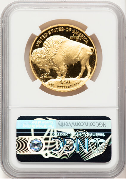 image for: 2021-W G$50 One-Ounce Gold Buffalo, PR70 Ultra Cameo NGC. Authentic Hand-signed, Edmund C. Moy....