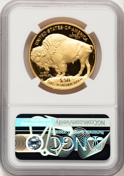 image for: 2021-W G$50 One-Ounce Gold Buffalo, PR70 Ultra Cameo NGC. Hand-signed, Edmund C. Moy....