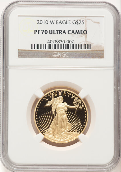 image for: 2010-W $25 Half-Ounce Gold Eagle PR70 Ultra Cameo NGC.  Mintage 44,527....