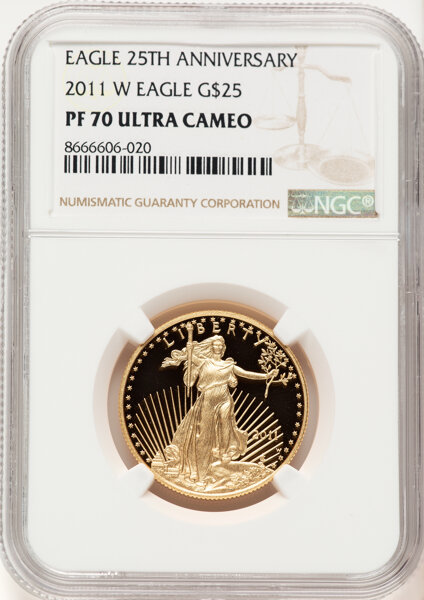 image for: 2011-W $25 Half-Ounce Gold Eagle, 25th Anniversary, PR70 Ultra Cameo NGC....