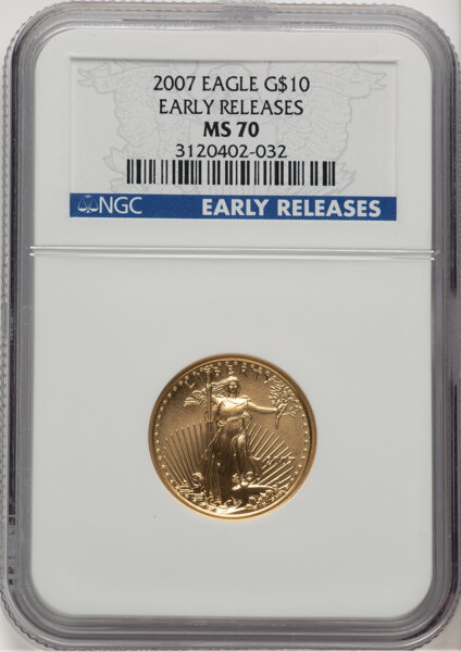 image for: 2007 $10 Quarter-Ounce Gold Eagle, Early Releases, MS70 NGC. Mintage 34,004....