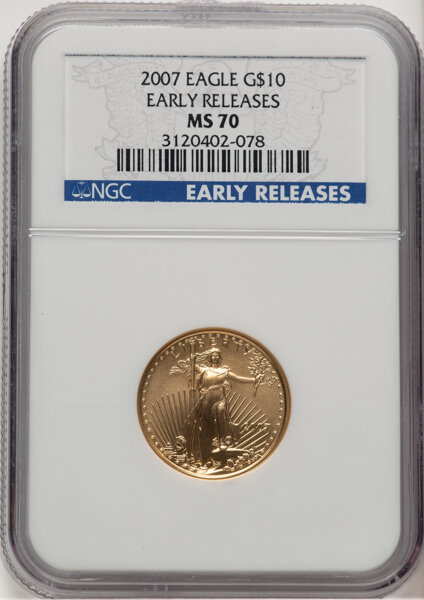 image for: 2007 $10 Quarter-Ounce Gold Eagle, Early Releases, MS70 NGC. Mintage 34,004....