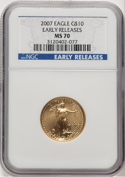 image for: 2007 $10 Quarter-Ounce Gold Eagle, Early Releases, MS70 NGC. Mintage 34,004....