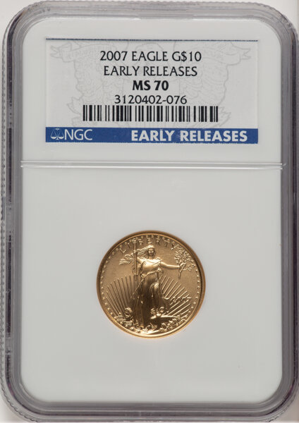 image for: 2007 $10 Quarter-Ounce Gold Eagle, Early Releases, MS70 NGC. Mintage 34,004....