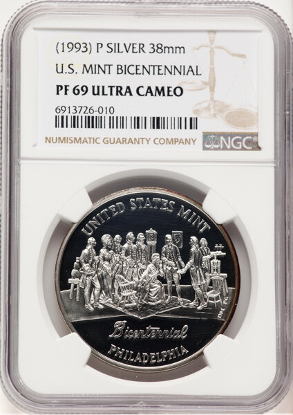 image for: (1993)-P Medal U.S. Mint Bicentennial Silver Medal PR69 Ultra Cameo NGC. 38mm....