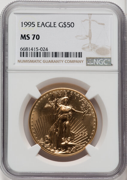 image for: 1995 $50 One-Ounce Gold Eagle MS70 NGC.  Mintage 200,636....