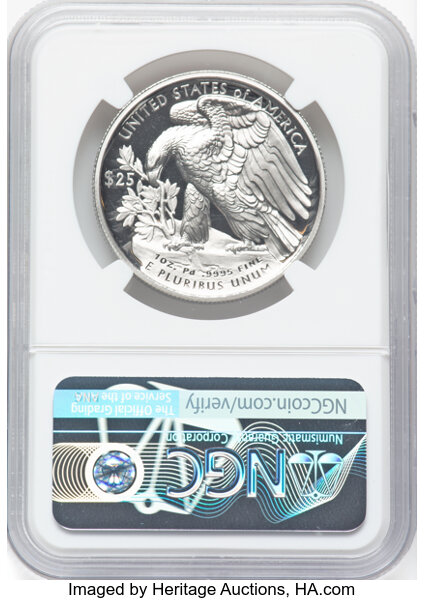image for: 2021-W $25 Palladium Eagle, High Relief, First Day of Issue, PR70 Ultra Cameo NGC. Hand-signed, Mike Castle....