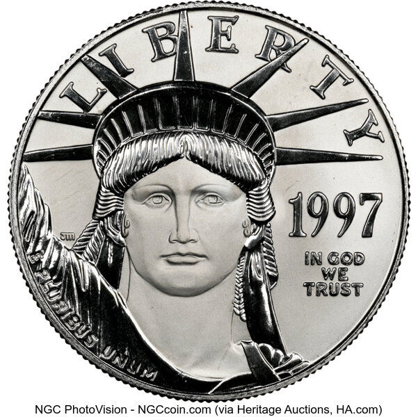 image for: 1997 $100 One-Ounce Platinum Eagle, MS69 NGC....