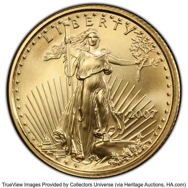 image for: 2007 $10 Quarter-Ounce Gold Eagle MS70 PCGS.  Mintage 34,004. ...