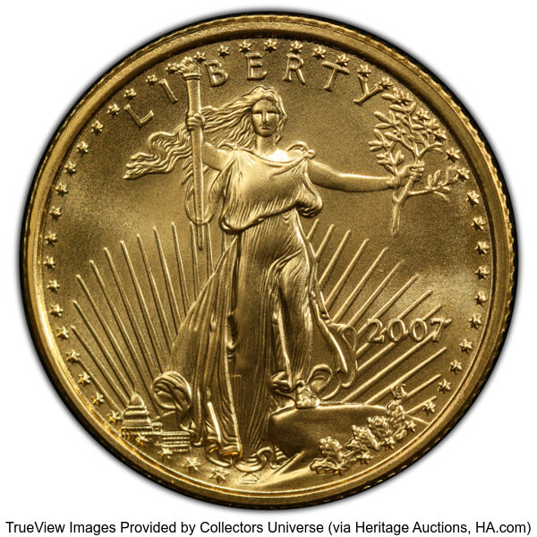 image for: 2007 $10 Quarter-Ounce Gold Eagle, First Strike, MS70 PCGS.  Mintage 34,004....