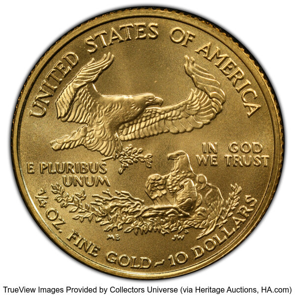 image for: 2007 $10 Quarter-Ounce Gold Eagle, First Strike, MS70 PCGS.  Mintage 34,004....