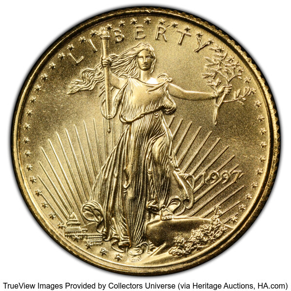 image for: 1997 $5 Tenth-Ounce Gold Eagle MS70 PCGS.  Mintage 528,266....