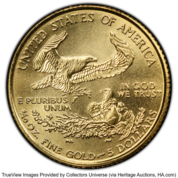 image for: 1997 $5 Tenth-Ounce Gold Eagle MS70 PCGS.  Mintage 528,266....