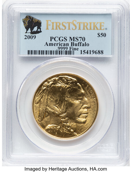 image for: 2009 G$50 One-Ounce Gold Buffalo, First Strike MS70 PCGS....