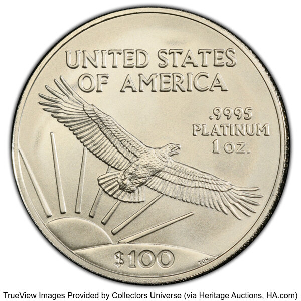 image for: 2005 $100 One-Ounce Platinum Eagle, Statue of Liberty, MS70 PCGS.  Mintage 6,310....