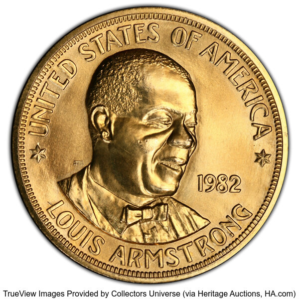 image for: 1982 Medal Louis Armstrong, One-Ounce Gold, MS66 PCGS. PCGS Population: (68/17 and 0/0+).  Mintage 409,098....