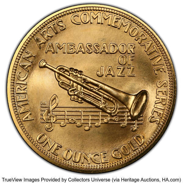 image for: 1982 Medal Louis Armstrong, One-Ounce Gold, MS66 PCGS. PCGS Population: (68/17 and 0/0+).  Mintage 409,098....
