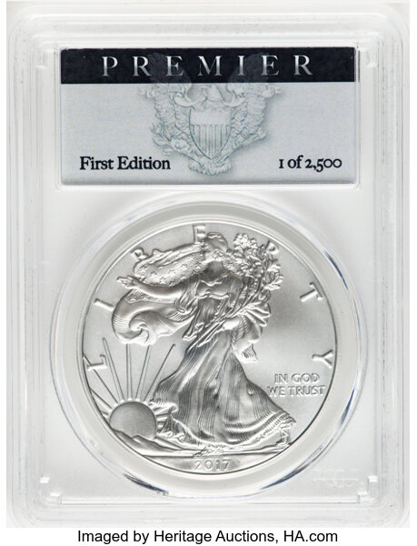 image for: 2017-W $1 Silver Eagle, Burnished, Premier 1st Edition 1 of 2,500 SP70 PCGS....
