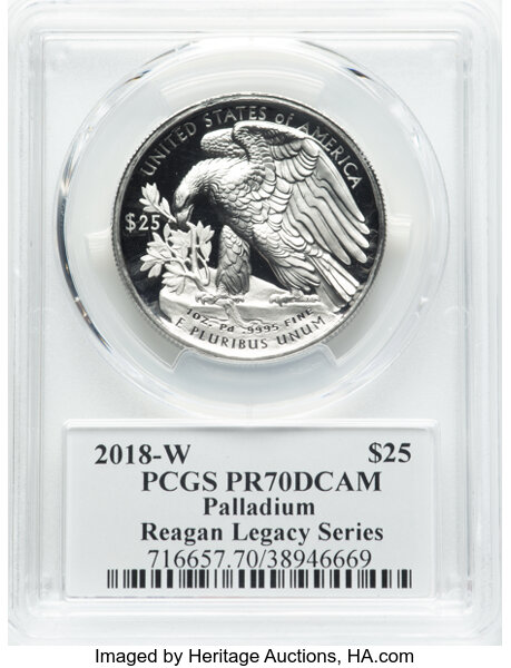 image for: 2018-W $25 Palladium, Michael Reagan Signature, PR70 Deep Cameo PCGS. PCGS Population: (93)....