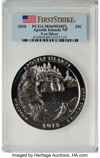 image for: 2018 25C Apostle Islands National Park, Five-Ounce Silver, First Strike MS69 Deep Mirror Prooflike PCGS.  ...