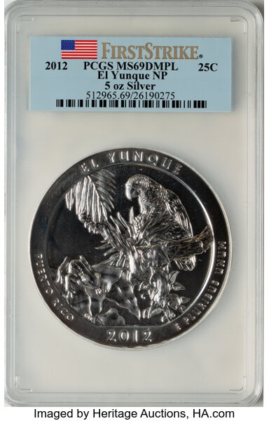 image for: 2012 25C El Yunque NP Five-Ounce Silver, First Strike MS69 Deep Mirror Prooflike PCGS.  ...