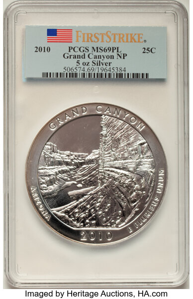 image for: 2010 25C Grand Canyon Five Ounce Silver, First Strike MS69 Prooflike PCGS.  ...