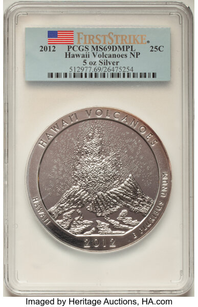 image for: 2012 25C Hawaii Volcanoes NP Five-Ounce Silver MS69 Deep Mirror Prooflike PCGS.  ...