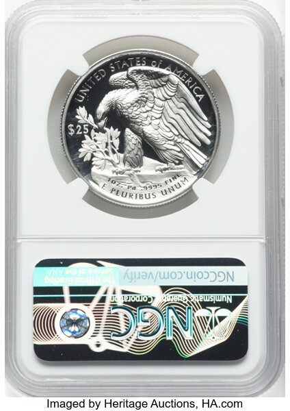 image for: 2018-W $25 Palladium Eagle, High Relief PR70 Ultra Cameo NGC.  Mike Castle. Authentic Hand-Signed....