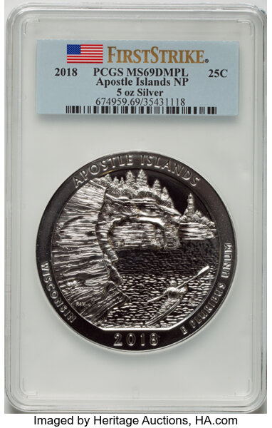 image for: 2018 25C Apostle Islands National Park, Five-Ounce Silver, First Strike MS69 Deep Mirror Prooflike PCGS.  ...