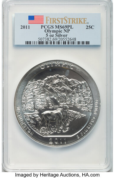 image for: 2011 25C Olympic National Park Five Ounce Silver, First Strike MS69 Prooflike PCGS.  ...