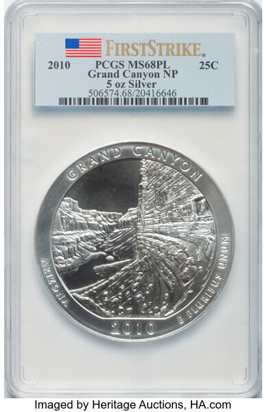 image for: 2010 25C Grand Canyon Five Ounce Silver, First Strike MS68 Prooflike PCGS.  ...