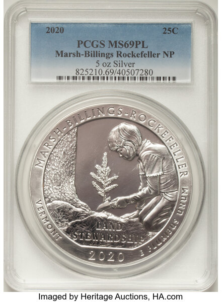 image for: 2020 25C Marsh-Billings Rockefeller National Park Five-Ounce Silver MS69 Prooflike PCGS....