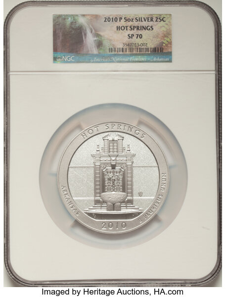 image for: 2010-P 25C Hot Springs Five-Ounce Silver SP70 NGC....