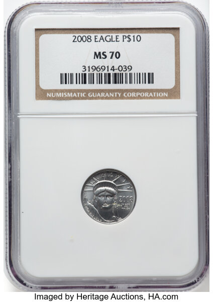 image for: 2008 $10 Tenth-Ounce Platinum Eagle MS70 NGC....