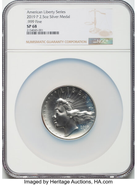 image for: 2019-P American Liberty Silver Medal SP68 NGC. 2.5 ounces .999 Fine....