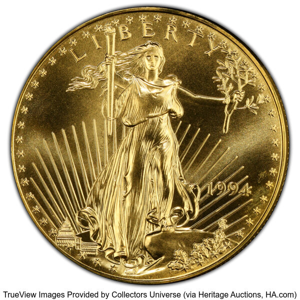 image for: 1994 $50 One-Ounce Gold Eagle MS70 Prooflike PCGS. PCGS Population: (15 and 0+).  Mintage 221,633....