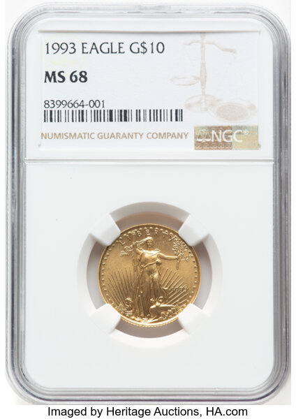 image for: 1993 $10 Quarter-Ounce Gold Eagle MS68 NGC. NGC Census: (47/3774)....
